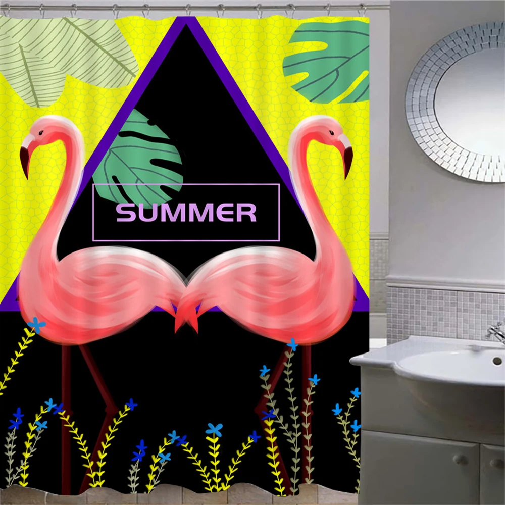 

Flamingo Shower Curtains Green Leaf Bathroom Waterproof Polyester Fabric Printing Shower Curtain Decoration Bath Screen