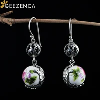 S925 Silver Ceramic Bead Flower Drop Earrings For Women Thai Silver Hollow Sphere Ethnic Vintage Fine Jewelry Earring 2021 New