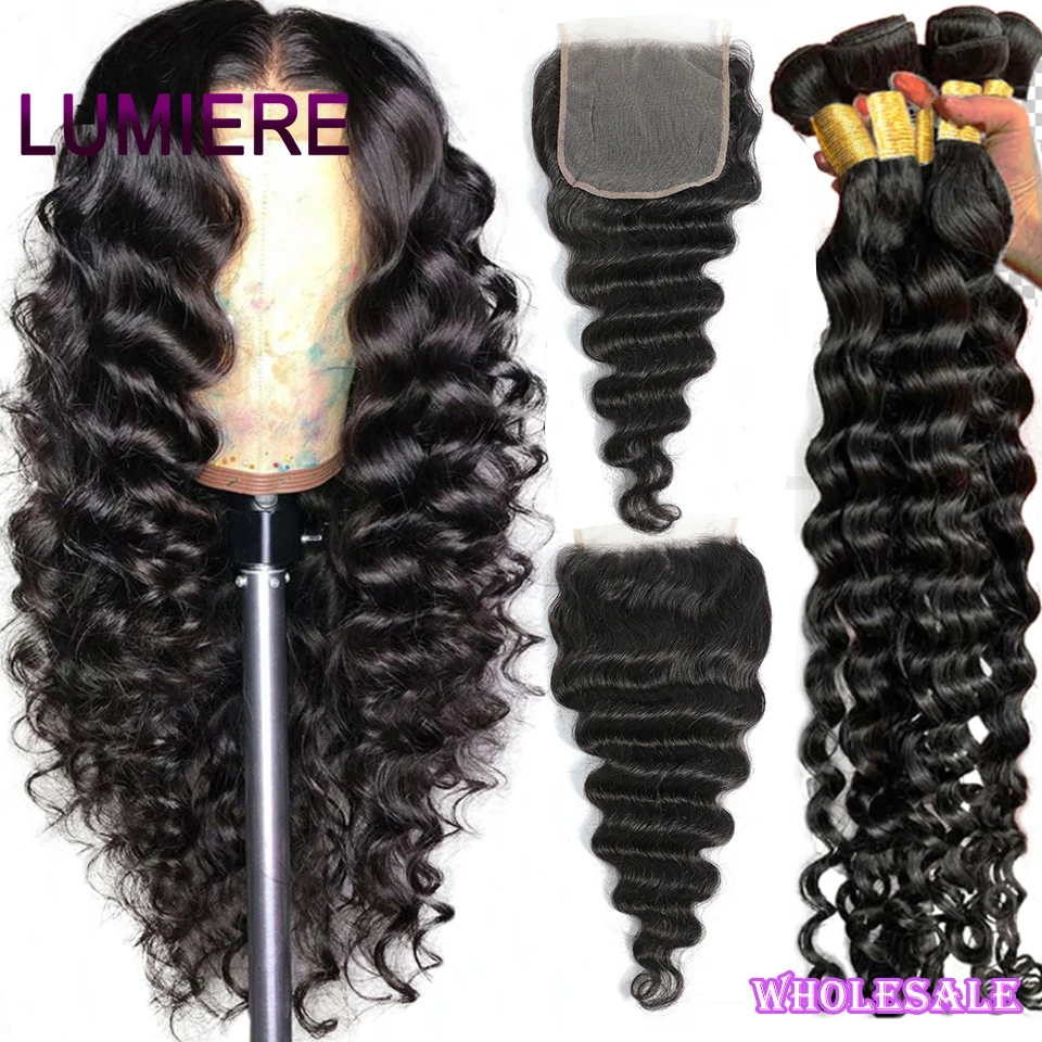 Светомузыка для волос 32 38 40 дюймов свободные глубокая волна человеческих пряди с