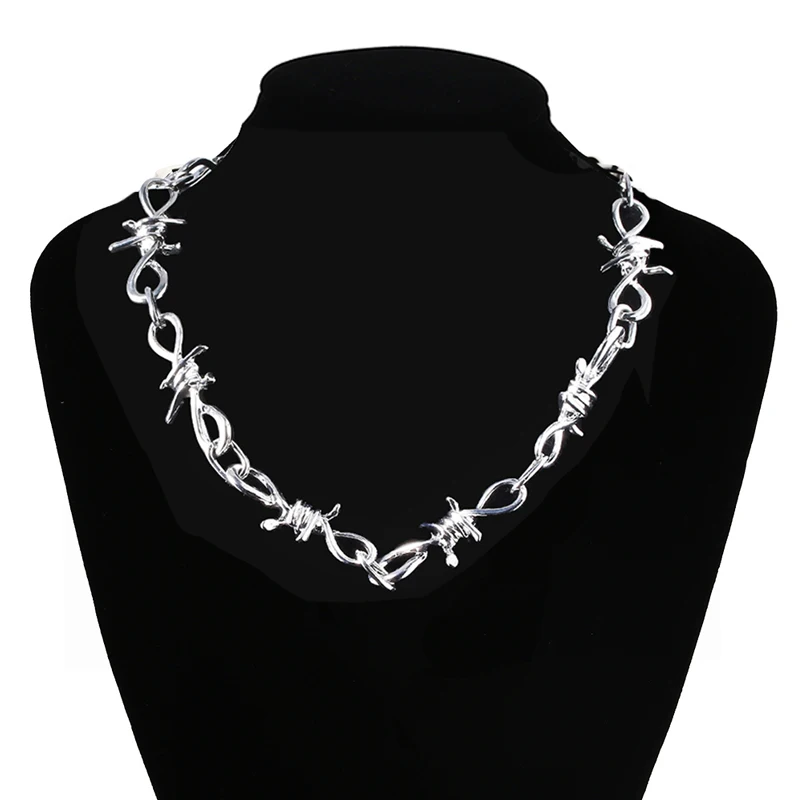 

Punk Style Thorns Choker Necklace Chain Streetwear Barbed Wire Brambles Flame Pendant Necklace Jewelry Can Be Trousers Chain