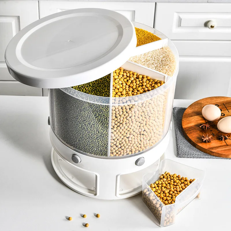 

Household rotary dry goods snack storage tank multi-purpose six-compartment moisture-proof sealed rice bucket and whole grain st