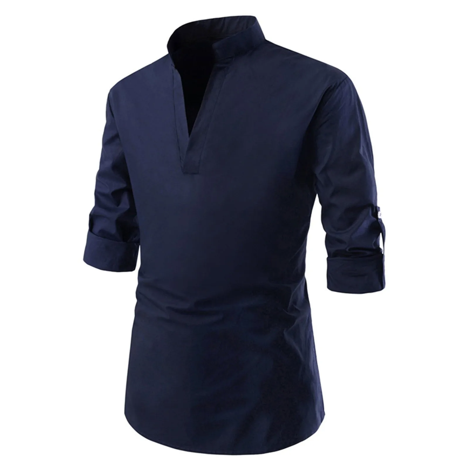 

2021 Autumn New Men's V Neck T Shirts Male Long Sleeve Breathable Male Tops T Shirt Solid Slim Blouse Chinese Style Tops Tshirt