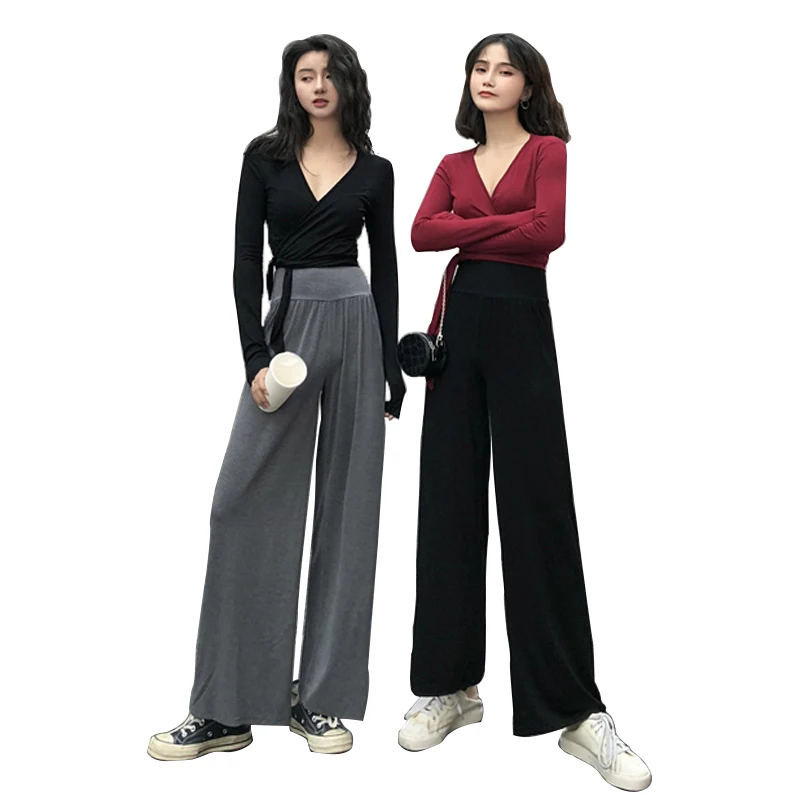 

Makuluya Vertical Long cozy Modal Comfortable Elastic Waist Loose Fashion Women Basic Lithe Trousers Thin Full Length Pants L6