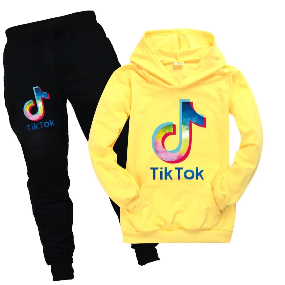 TIK TOK Fashion Boys tshirt pants suit Teenage Girls Clothing Boutique Kids Clothes Baby Tops Big Child Hooded Set | Мать и ребенок