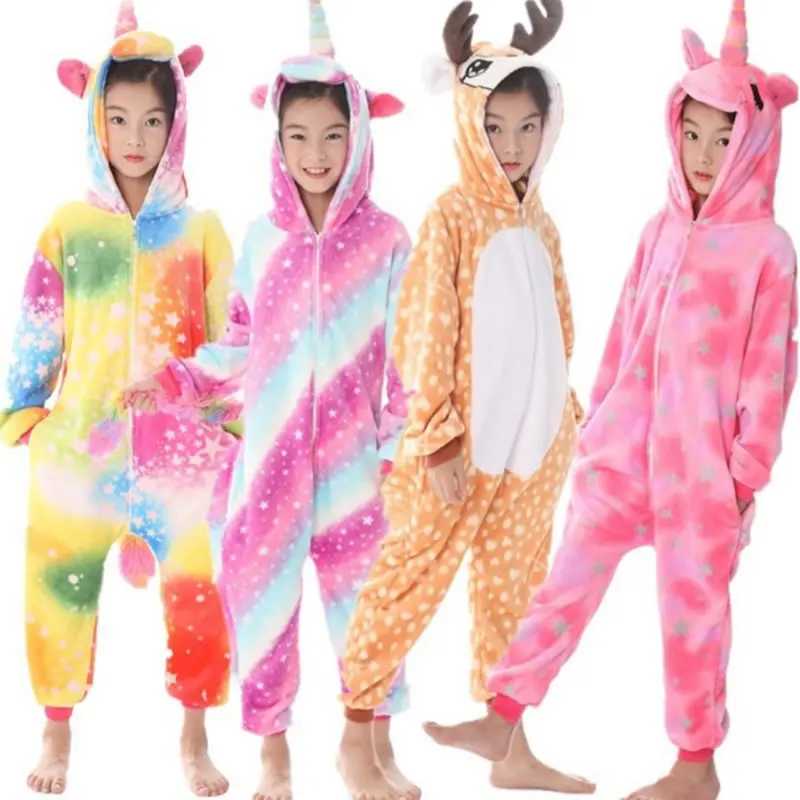 Пижама детская в виде единорога для девочек комбинезон-кигуруми льва лося панды