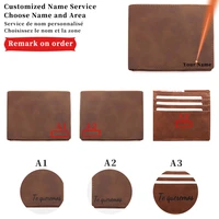 personalized gift mens pu leather laser customized name bi fold short retro brown simple horizontal ultra thin wallet