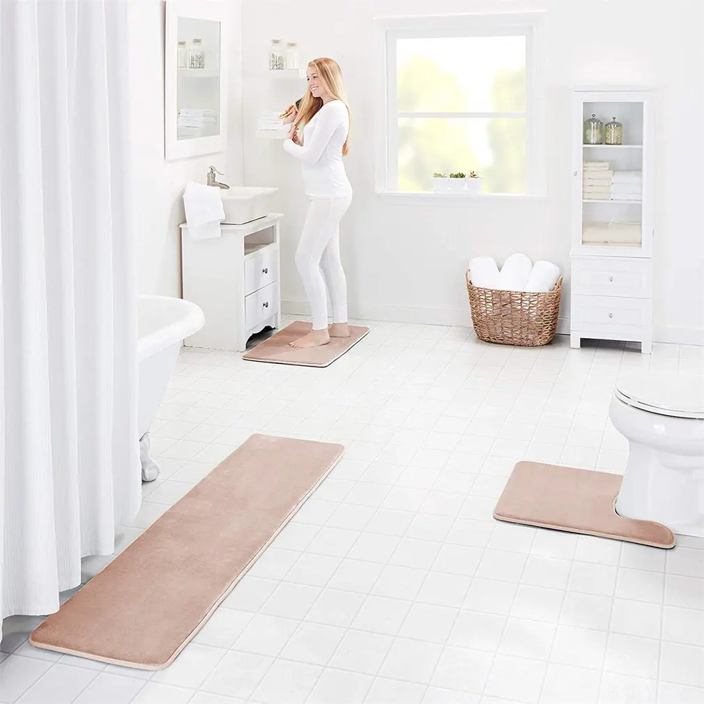 

Home Bath Mat Non-slip Bathroom Carpet Soft Coral Fleece Memory Foam Rug Mat Kitchen Toilet Floor Decor Washable 6 colors