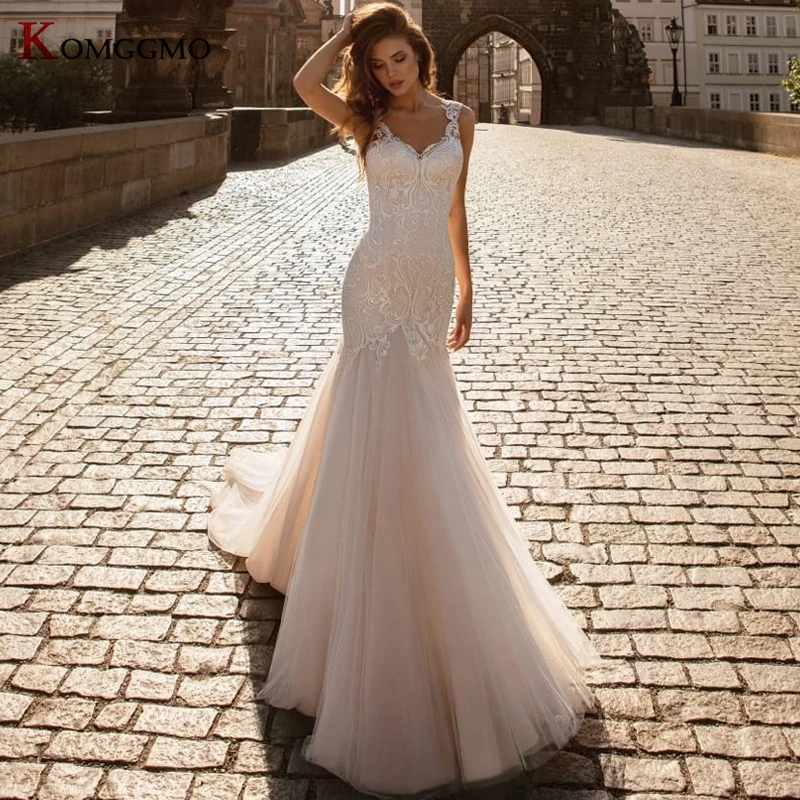 

Индивидуальный заказ без рукавов со шлейфом, Русалка свадебное платье элегантное платье с вышивкой с аппликацией с пуговицами на спине и вы...