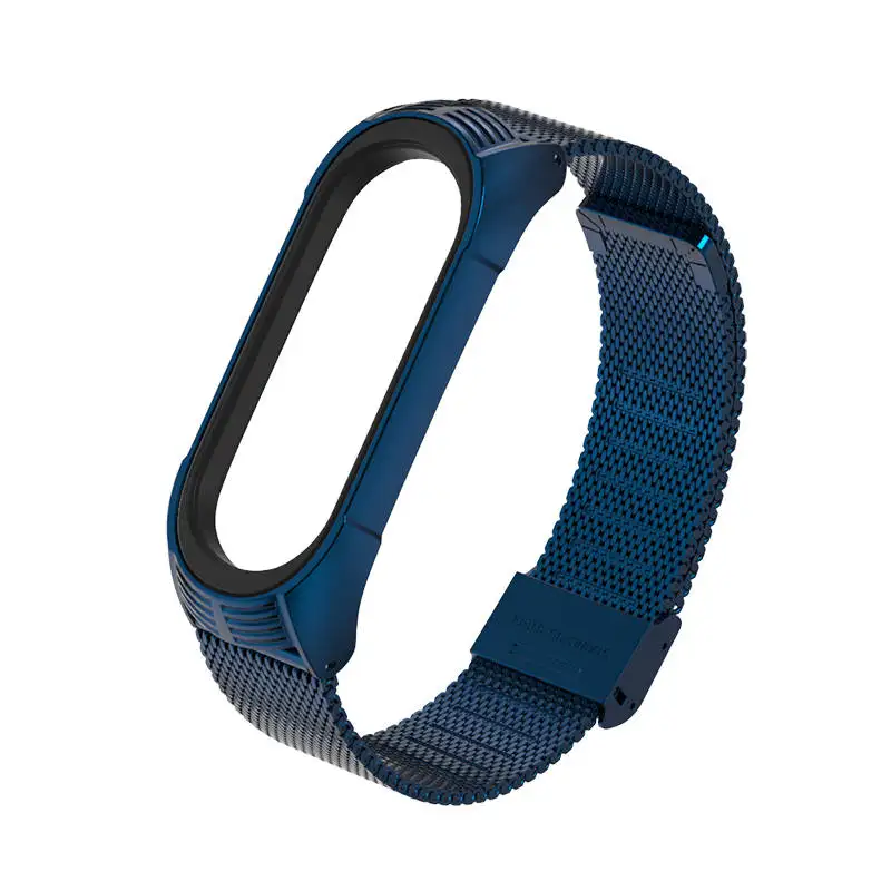 Mi jobs mi band 4 ремешок V стиль металлический браслет для Xiaomi mi ремешок 4 ремешок correa нержавеющая сталь mi Band 3 ремешок, умный Браслет - Цвет: TF milanese blue