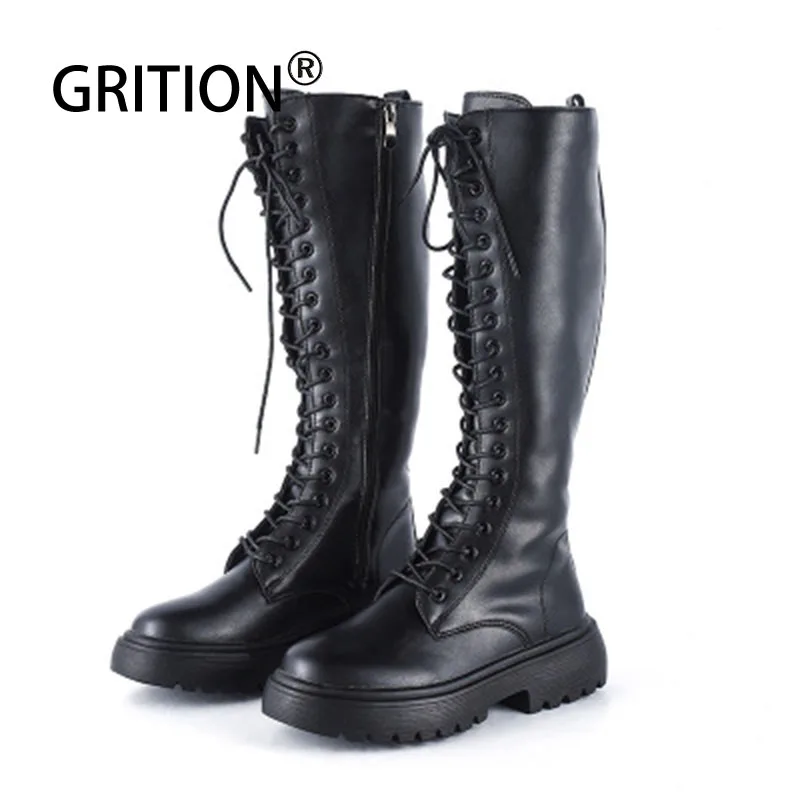 Женские нескользящие ботинки GRITION удобные теплые на плоской подошве с круглым