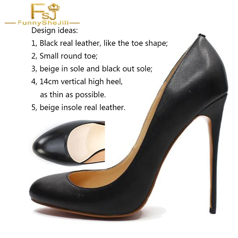 Черные туфли лодочки на шпильках 14 см женские из натуральной кожи очень высоком
