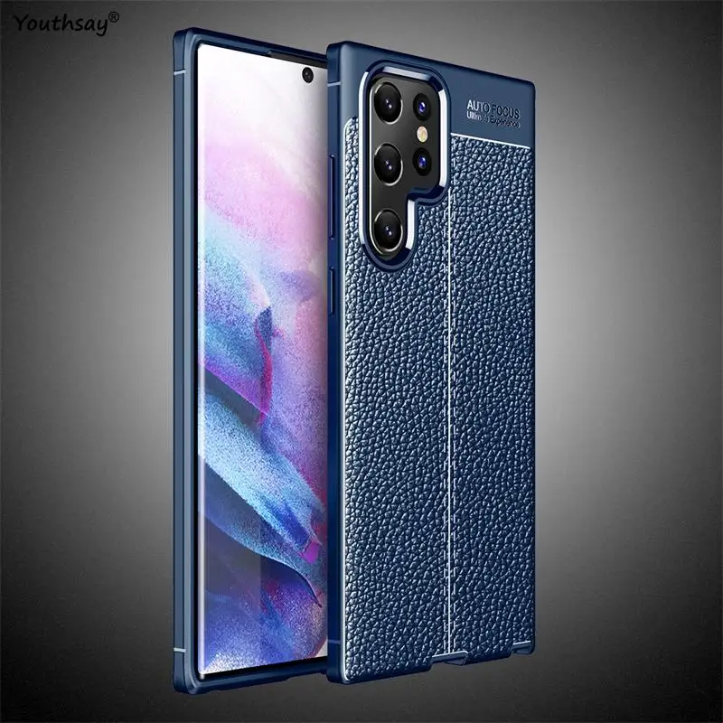 For Samsung Galaxy S22 Ultra Case For Samsung Galaxy S22 Ultra Cover Shockproof TPU Soft Leather Style Phone Coque For S22 Ultra
