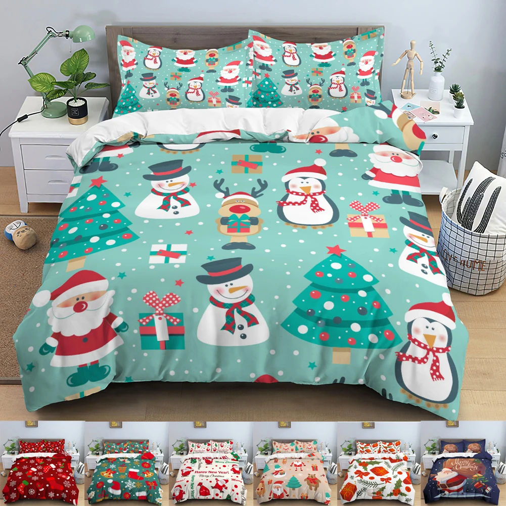 

Christmas Bedding Set 3D Santa Claus Elk Duvet Cover Polyester Comforter Cover Set Home Textiles Double Bed Duvets Kids Bedding