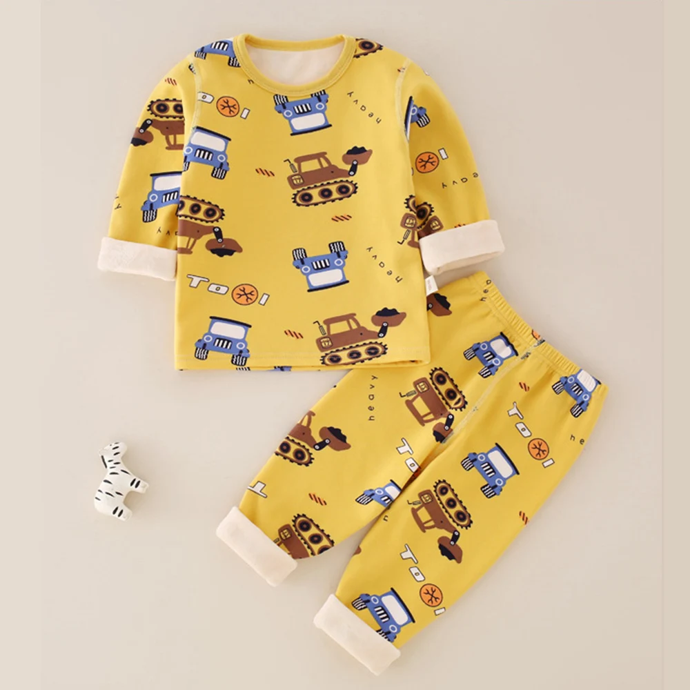 

Thermal Girls Outfit Cartoon Thicken Warm Autumn Winter Boys Underwear Clothing Sets Children Home Wear
