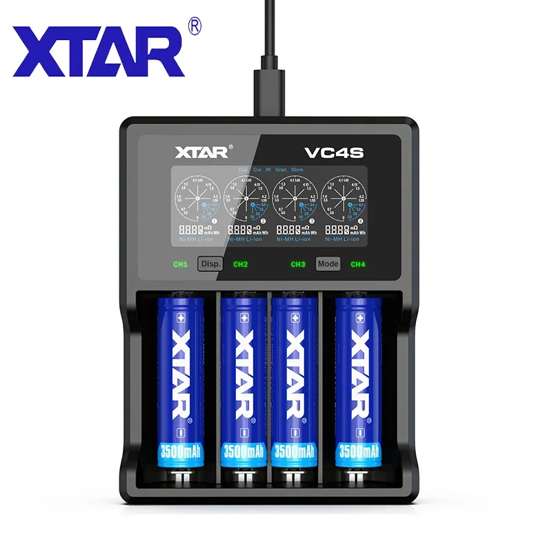 

XTAR 18650 Charger VC4S VC2S VC2 VC2S USB Charger Display Charging 3.6V 3.7V Li-ion Battery 21700 20700 18650 Battery Charger