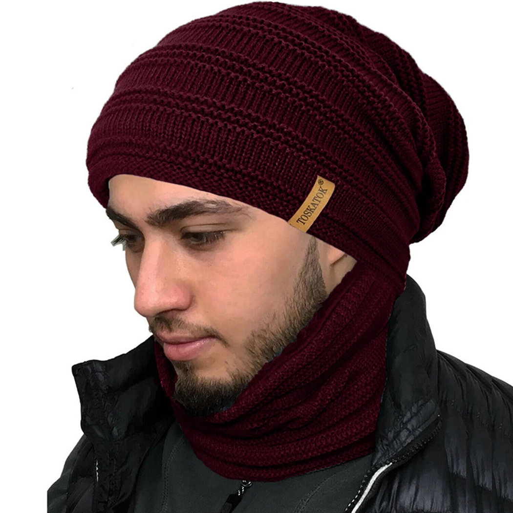 2019 зимняя теплая вязаная шапка Снуд шарф мужской комплект из 2 предметов шапочка
