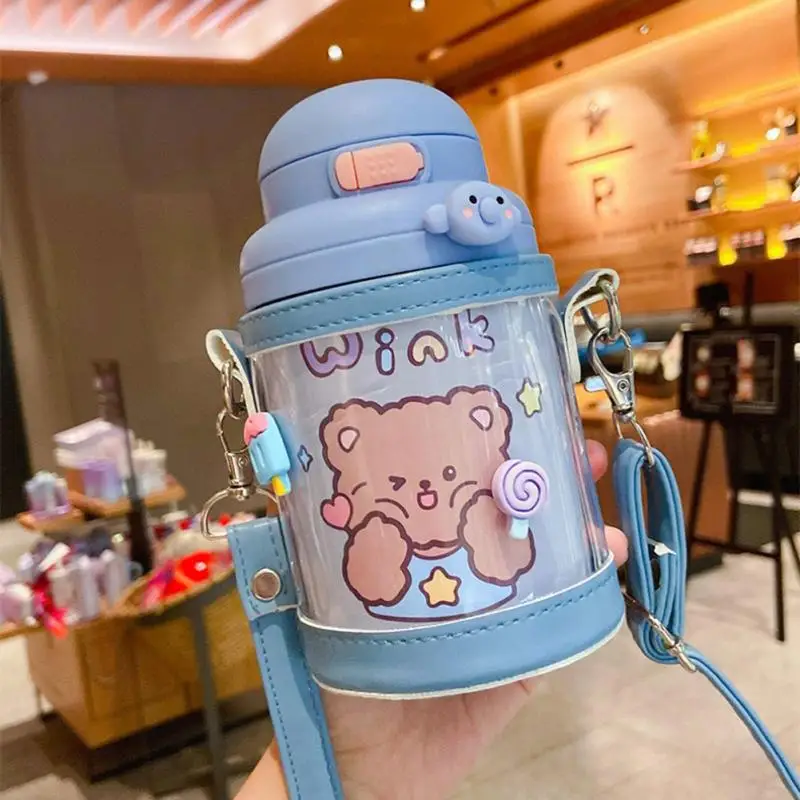 

560ml Kids Thermos Mug With Straw Stainless Steel animal Vacuum Flasks Children Cute Thermal Water Bottle Tumbler Thermocup