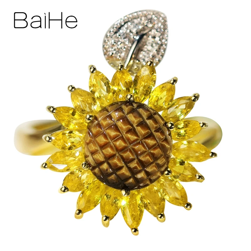 BAIHE однотонные 14K белые + желтые золотые натуральные бриллианты тигровый глаз