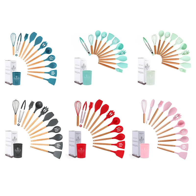 

Wooden Handle Spatula Spoon Egg Whisk Silica Gel Nonstick Kitchen Utensils Appliances Cooking Goods Home Kitchen Accessories