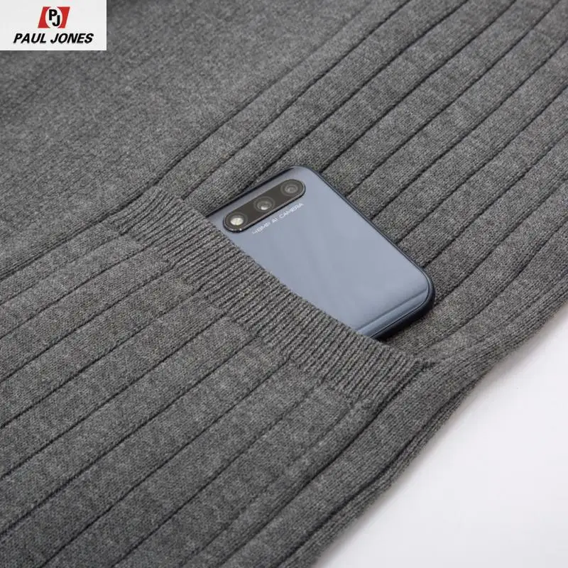 Мужской свитер с длинным рукавом и воротником шалью от PAUL JONES вязаный открытой