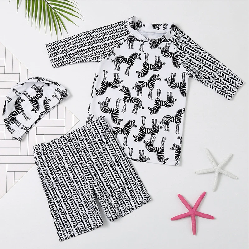 Детский купальный костюм для мальчиков с защитой от ультрафиолета 3 предмета