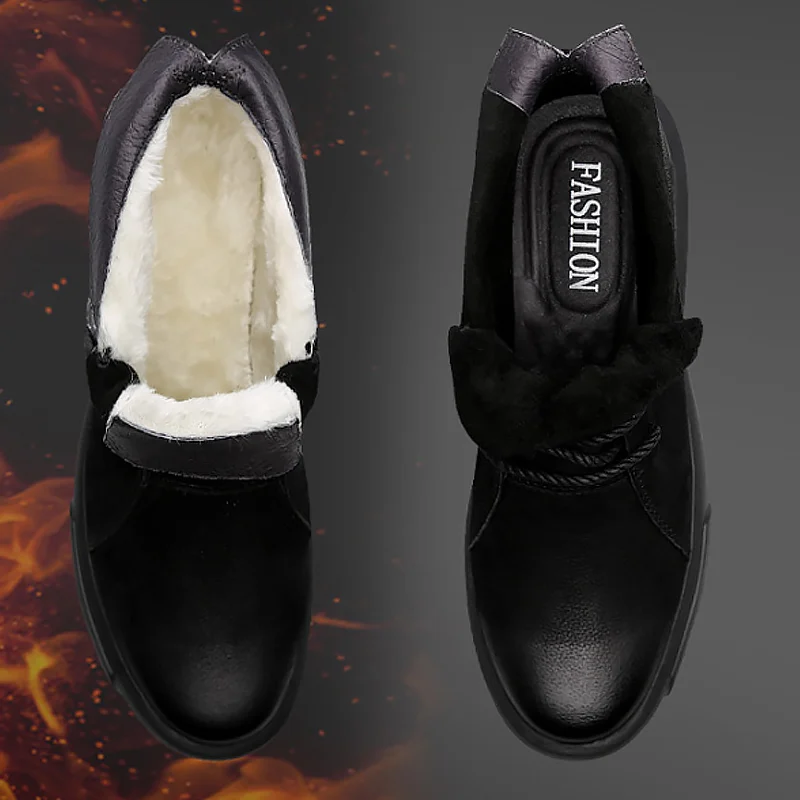 

Snow Boots Men Large Size 56 Genuine Leather Ankle Boot For Men Wear Resistant Non Slip Rubber Boots Plush Wnter Boots Men