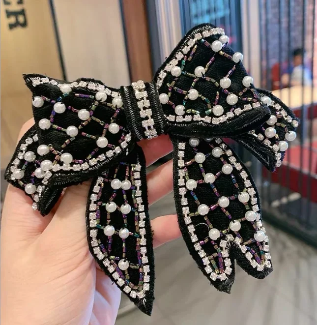 

Vintage pearl bow hairpin women's hair accessories gum claw clip headdress hair bows for girls