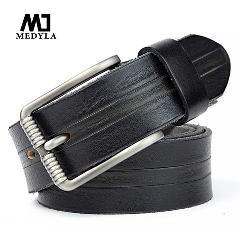 MEDYLA Original cowhide Men's Casual Belt Sturdy Alloy Pin Buckle Quality No Interlayer Leather Belt Fashion Jeans Trend Belt