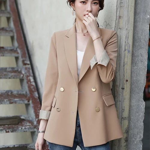 Apricot Blazer 2 Для женщин однобортный однотонный Блейзер Женский пальто трех до двенадцати лет Модные Пиджаки Верхняя одежда высокого качества, куртки, 5XL - Цвет: Apricot Blazer 2