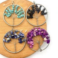 2pcspack round shaped pendants tree of life natural semi precious stone 10 colors for choice winding diy making necklace 49mm