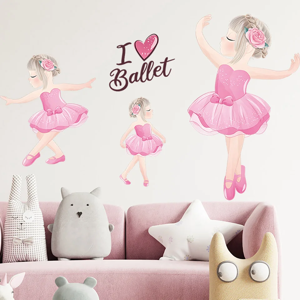 Fairy Ballet Girl Wall Stickers for Kids Girls Room Bedroom Decor Cute Cartoon Princess Nursery Wallpaper Decoartion | Дом и сад