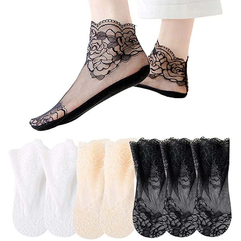 

1 Pair Breathable Ultra Thin Mesh Lace Short Socks Spring Summer Women Lace Hollow Out Ladies Elastic Boat Socks Female Sox