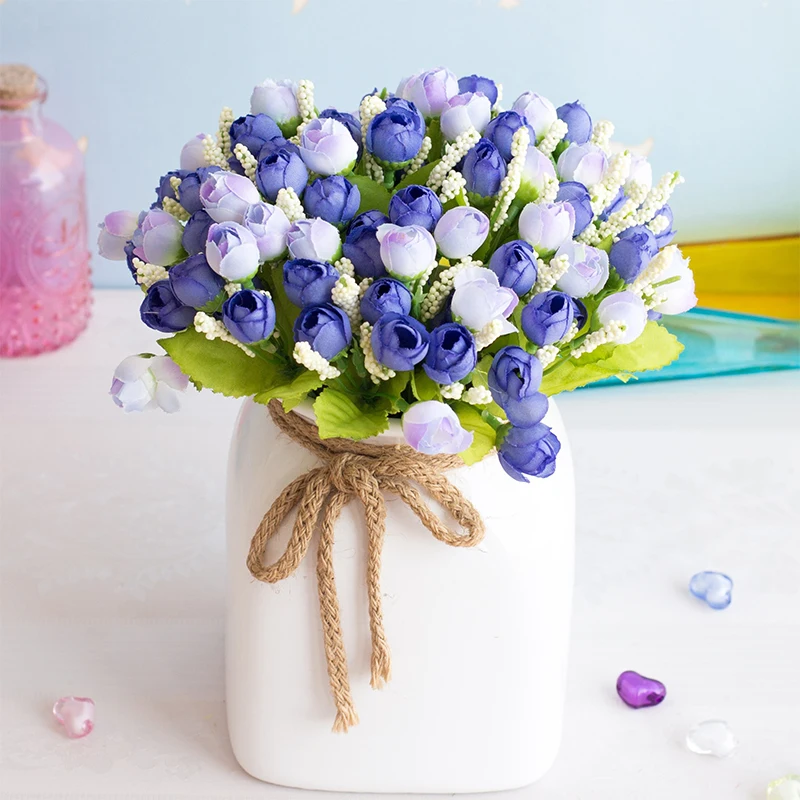 Искусственные Шелковые Чайные розы в европейском стиле 15 головок 5 маленьких