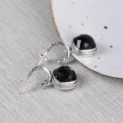 

925 Sterling Silver Natural Agate Stone Earrings Drop Earrings Wedding Gift Women Jewelry