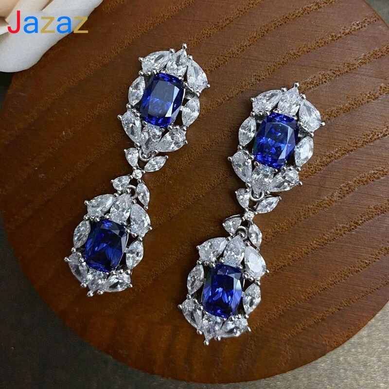 

Jazaz Sparkling Sapphire Bridal Stud Earrings For Women OL Top Quality 100% 925 Sterling Silver High Carbon Diamond Party B1059