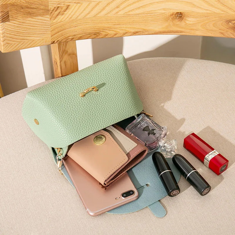 Модные однотонные Сумки из искусственной кожи с текстурой личи для женщин