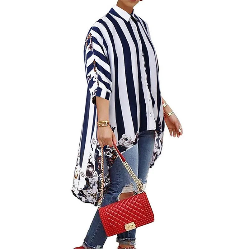 

Newest Womens Autumn Shirts Striped Print Loose Blouse Tops 2020 Spring Casual Jumper striped Ladies Shirt Blouses Plus Size XXL