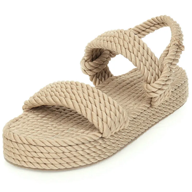 

Big size on sale top Gladiator hemp flat shoes summer women's sandals women's womens shoes women sandals 2020 flat sandals