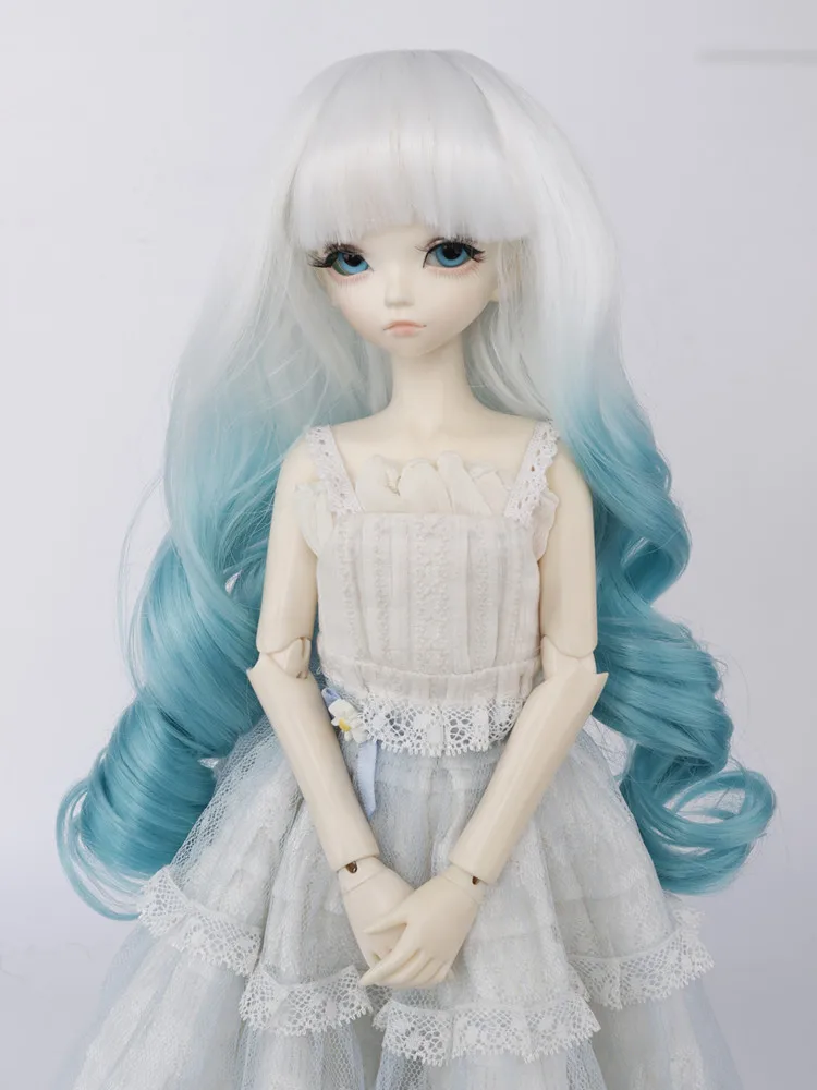 Aidolla DIY 1/3 1/4 BJD Doll Wig Long Bangs Curly Wig Doll Accessories White Blue Big Roll High Temperature Fiber Wavy Wig