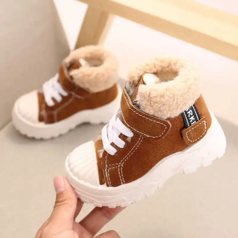 Children warm Martin boots winter new boys plus thicken velvet cotton shoes girls waterproof short boots baby cotton boots