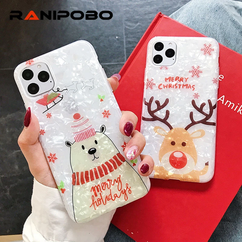 Чехол для телефона с мультяшным рождественским оленем для iPhone 11, 11Pro, XR, XS, Max, 6, 6 S, 7, 8 Plus, мягкая IMD задняя крышка с рисунком, подарок