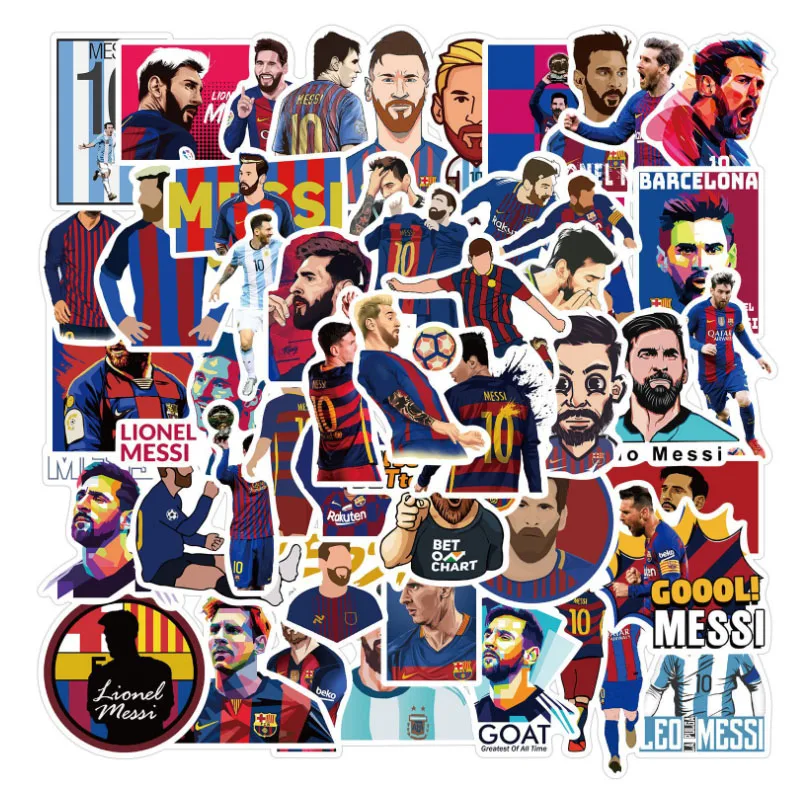 

50Pcs/Set Football star Messi Graffiti Waterproof Skateboard Travel Suitcase Phone Laptop Luggage Stickers Cute Kids Girl Toys