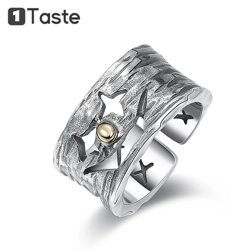 

ONE TASTE 925 Sterling Thai Silver Men's Ring Hollw Carved Joker Face Open Rings Fine Jewelry Hiphop Punk Rock Trendy Gift Party