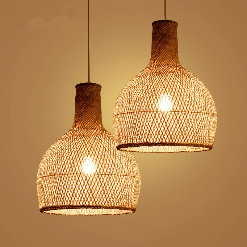 Круглая бамбуковая плетеная Подвесная лампа ротанговый каркас затеняющий