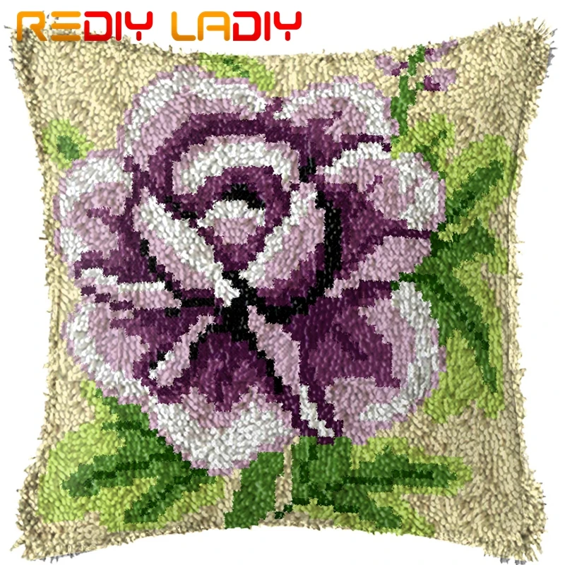 Крюк с защелкой подушки Пурпурная роза предварительно холщовые распечатанные на