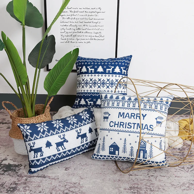 

Blue cartoon christmas ins elk print 45x45 / 30x50cm pillow office sofa cushion pillow cover