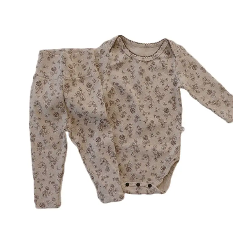 

2021 Ins Autumn New Baby Clothes Soft Long Sleeves Romper With Pants Simple Casual Infant Outfit Baby Bodysuits Jumpers Sets