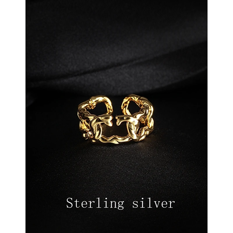 

Morivovog 925 Sterling Silver Irregular Wide Chain Rings for Women Original Design Korea Ring Ladies 2021 Hawaiian Jewelry Rings