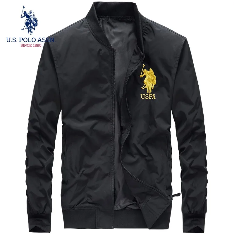 

U.S.Polo Assn. Men Casual Baseball Collar Jacket Fashion Embroidery Logo Zipper Jacket Spring Autumn Simple Business V-neck Top
