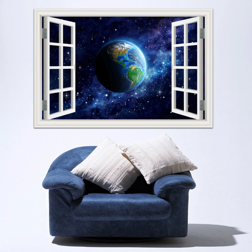 3D окно звёздное небо искусство стены съемные обои для спальни земля в космосе